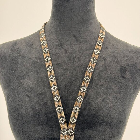 Southwestern Style Necklace Womens Beaded Tassel Black Bronze Patterned Fringe - Picture 4 of 7